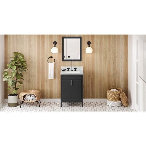 Jeffrey Alexander 24In. Black Theodora Vanity, White Carrara Marble Vanity Top, Undermount Rectangle Bowl VKITTHE24BKWCR